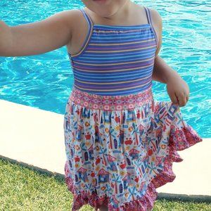 Pete + Lucy Blue and Red Beach Days Sleeveless Ruffle Dress 12-18 months NEW